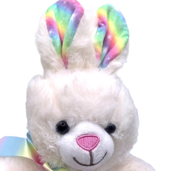 Kellytoy Bunny Rabbit Rainbow Accent Ears Bow Plush Animal 15” Seated Easter - Picture 2 of 7